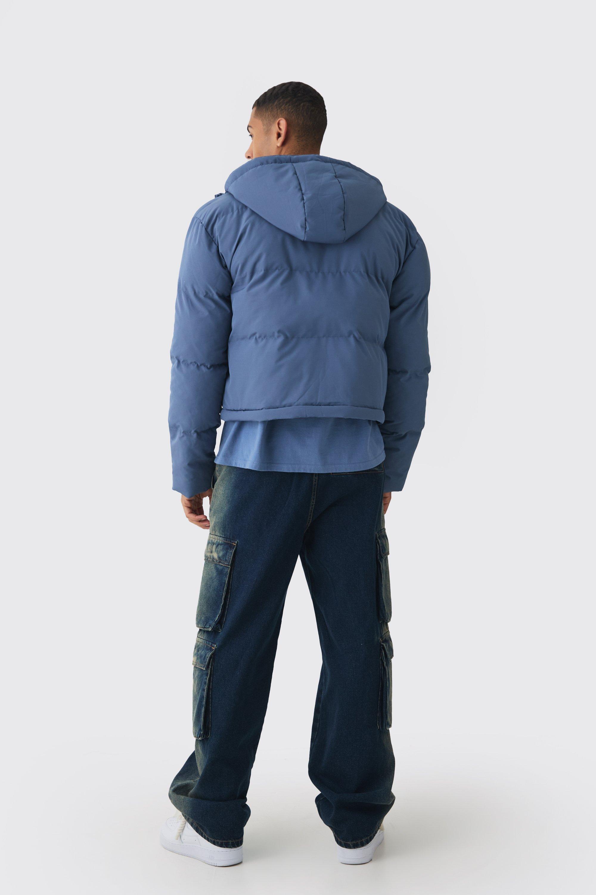 2 In 1 Zip Off Longline Puffer Coat In Dusty Blue